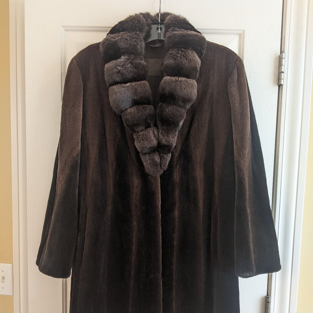 Beautiful brown sheared mink coat with chinchilla collar